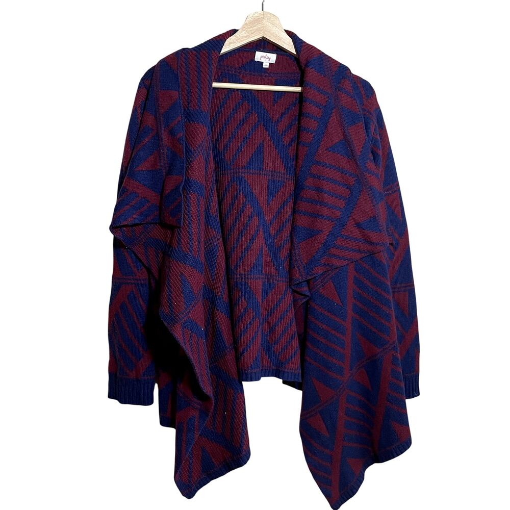 Pixley angora cashmere blend red blue open front knit‎ cardigan women's size L